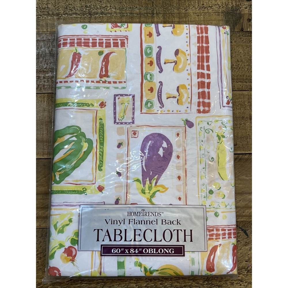 VTG HomeTrends Vinyl Tablecloth Flannel Backed Garden Vegetables 60"X48" Oblong